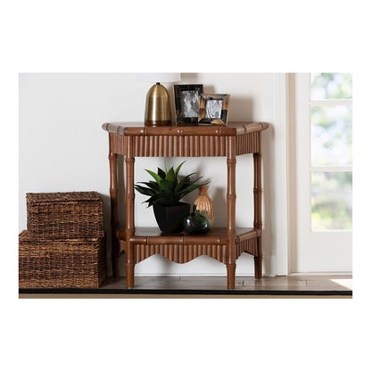 Alessa Mahogany Wood Console Table with Bamboo Motif, 2-Tier, 32 in.