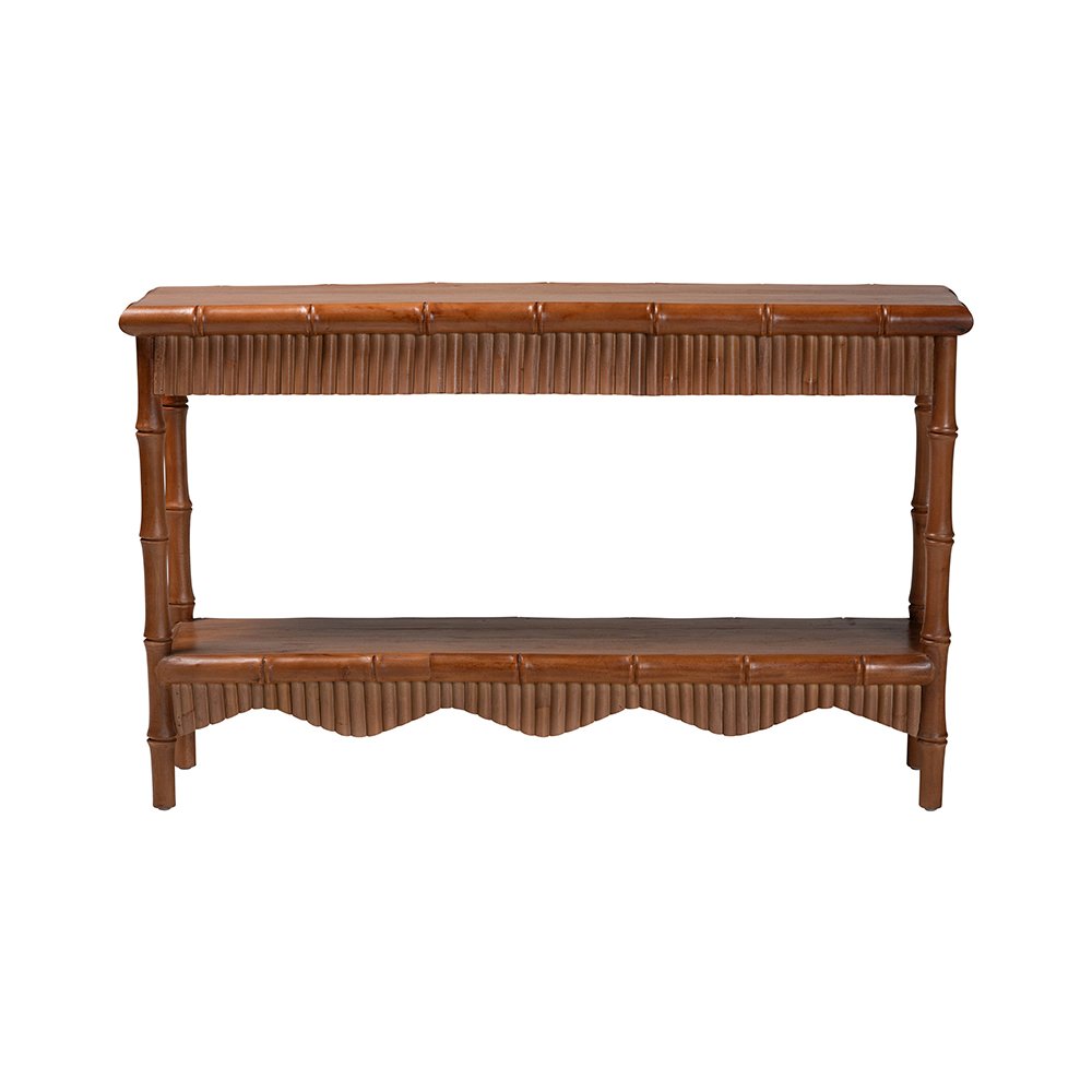 Alessa Mahogany Wood Console Table with Bamboo Motif, 2-Tier, 54 in.