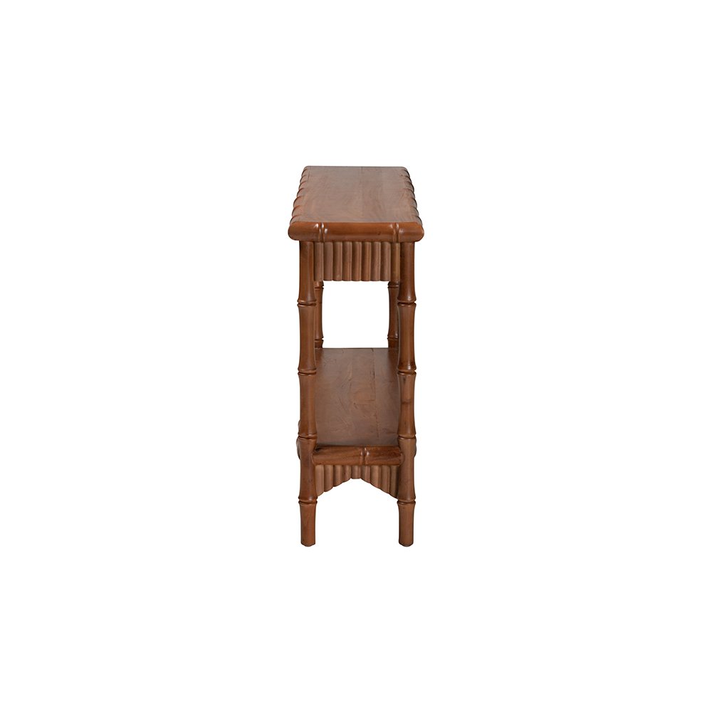 Alessa Mahogany Wood Console Table with Bamboo Motif, 2-Tier, 54 in.
