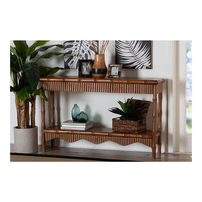 Alessa Mahogany Wood Console Table with Bamboo Motif, 2-Tier, 54 in.