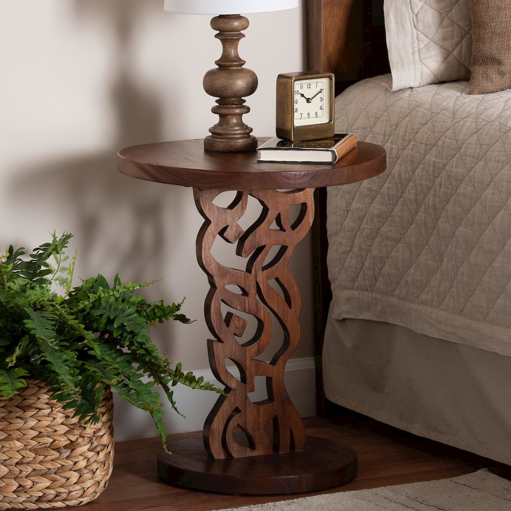 Nightstand with Pedestal Base - Mahogany Wood Bedside Side Table