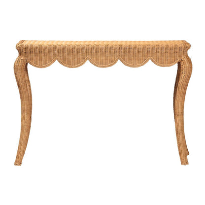 Deborah Natural Rattan Console Table Wicker Accent Table with Cabriole Legs