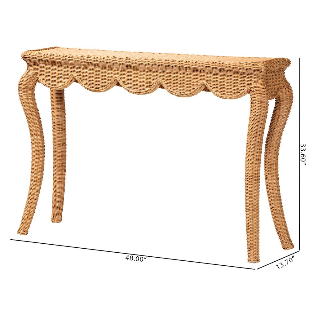 Deborah Natural Rattan Console Table Wicker Accent Table with Cabriole Legs