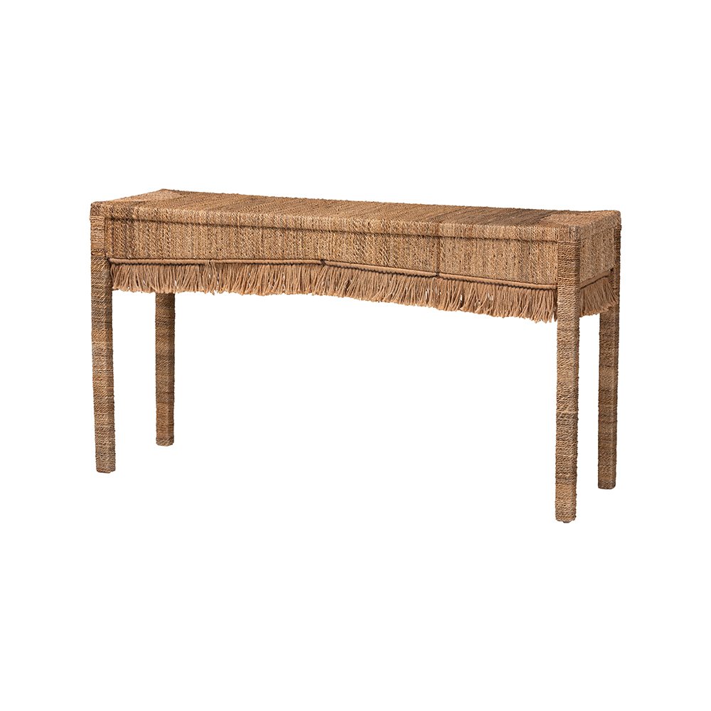 Fiona Handwoven Seagrass Console Table with Boho Fringe Detailing