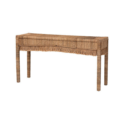 Fiona Handwoven Seagrass Console Table with Boho Fringe Detailing
