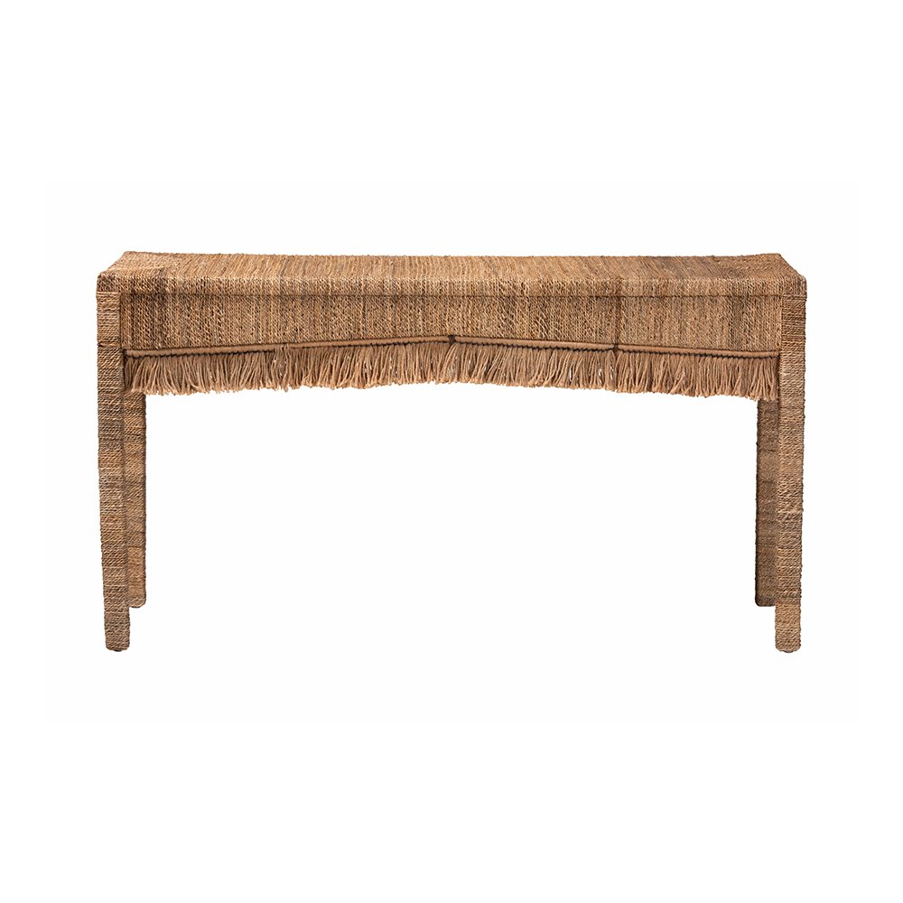 Fiona Handwoven Seagrass Console Table with Boho Fringe Detailing