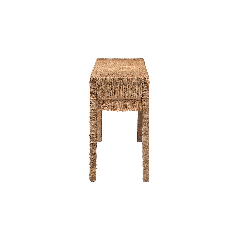 Fiona Handwoven Seagrass Console Table with Boho Fringe Detailing