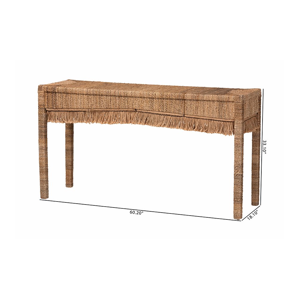 Fiona Handwoven Seagrass Console Table with Boho Fringe Detailing