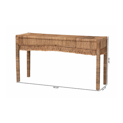 Fiona Handwoven Seagrass Console Table with Boho Fringe Detailing