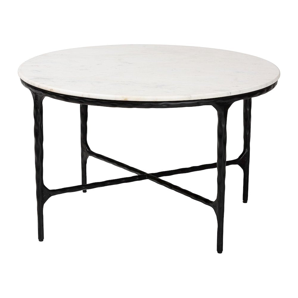 Marble Coffee Table - Rustic Accent Table with Hand-Forged Metal Frame, Round