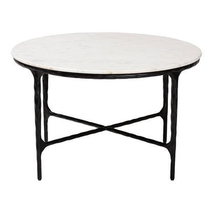 Marble Coffee Table - Rustic Accent Table with Hand-Forged Metal Frame, Round