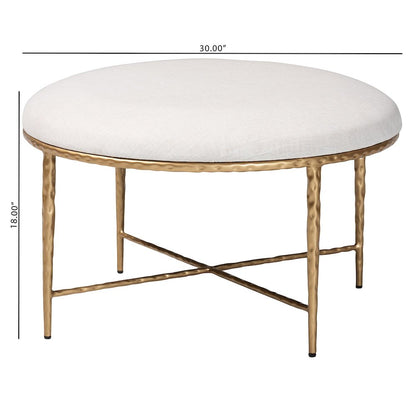 Modern Rustic Accent Ottoman with Hand-Forged Metal Frame, Round 30"