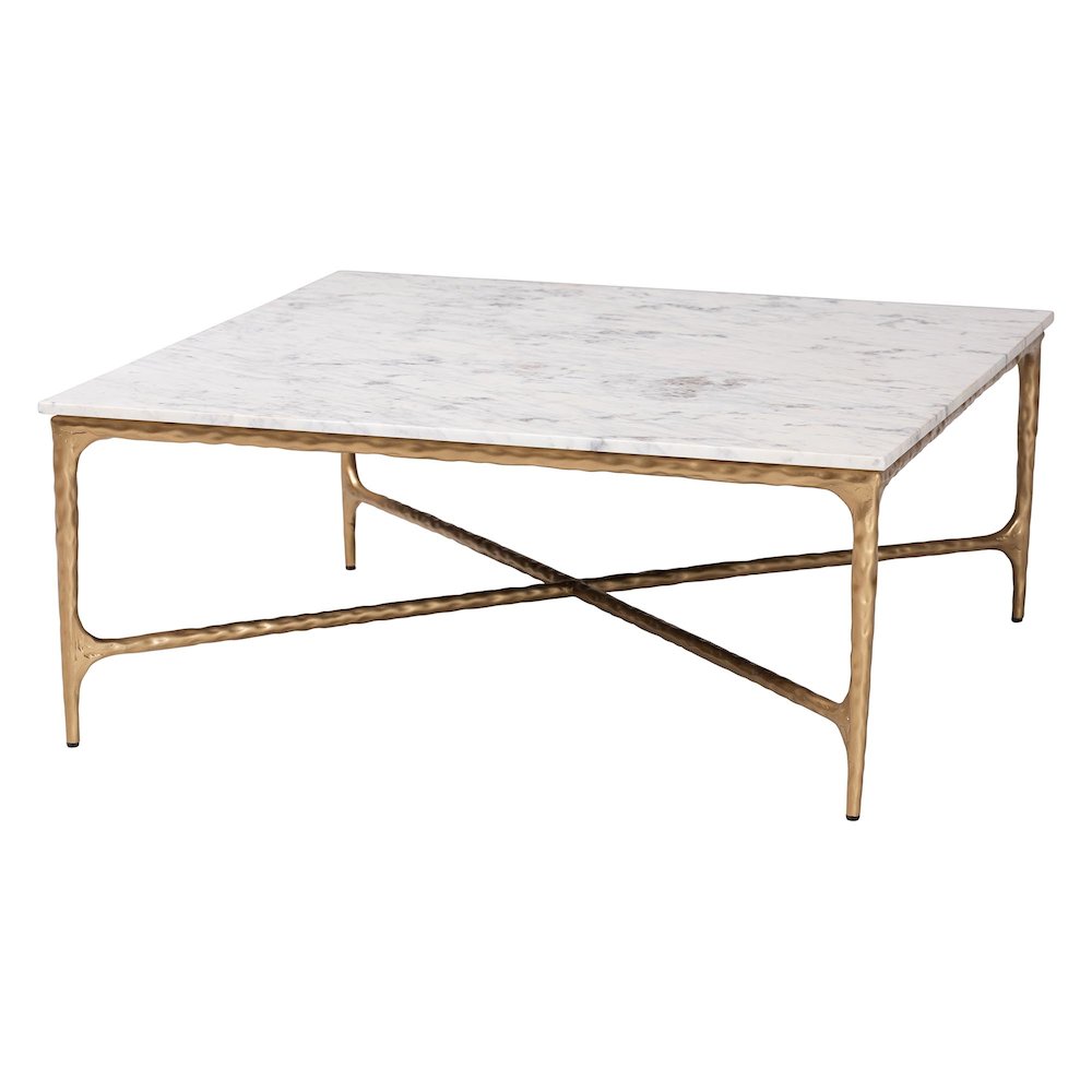 Marble Coffee Table - Rustic Accent Table with Hand-Forged Metal Frame, Square