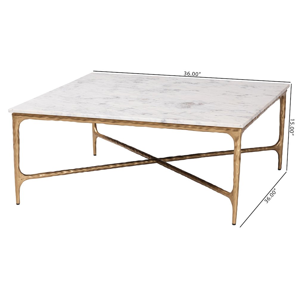 Marble Coffee Table - Rustic Accent Table with Hand-Forged Metal Frame, Square