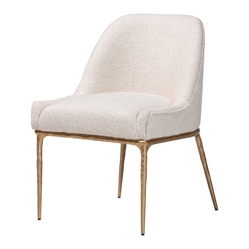 Modern Boucle Accent Side Chair with Hand-Forged Metal Frame and Wingback Seat