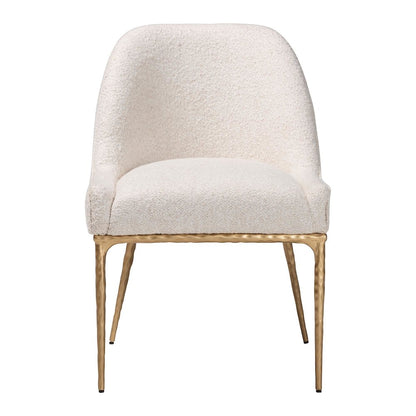 Modern Boucle Accent Side Chair with Hand-Forged Metal Frame and Wingback Seat