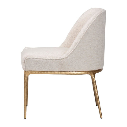 Modern Boucle Accent Side Chair with Hand-Forged Metal Frame and Wingback Seat