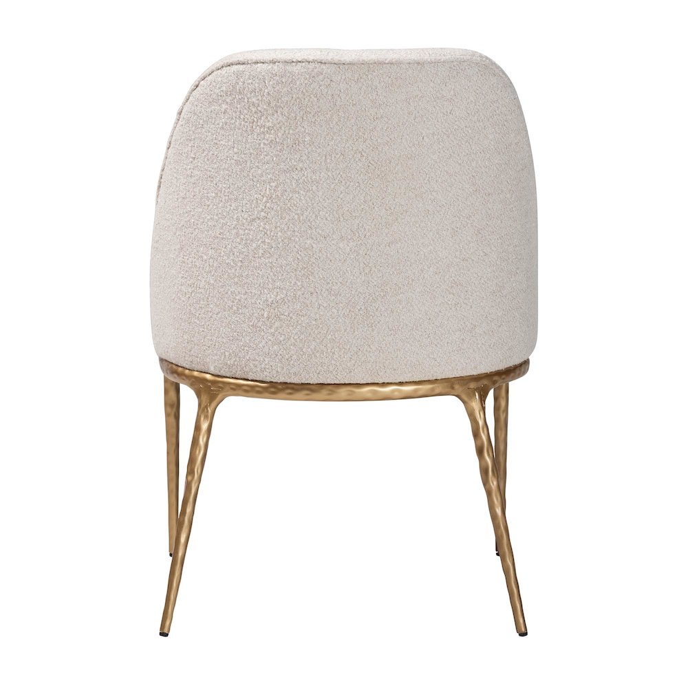 Modern Boucle Accent Side Chair with Hand-Forged Metal Frame and Wingback Seat
