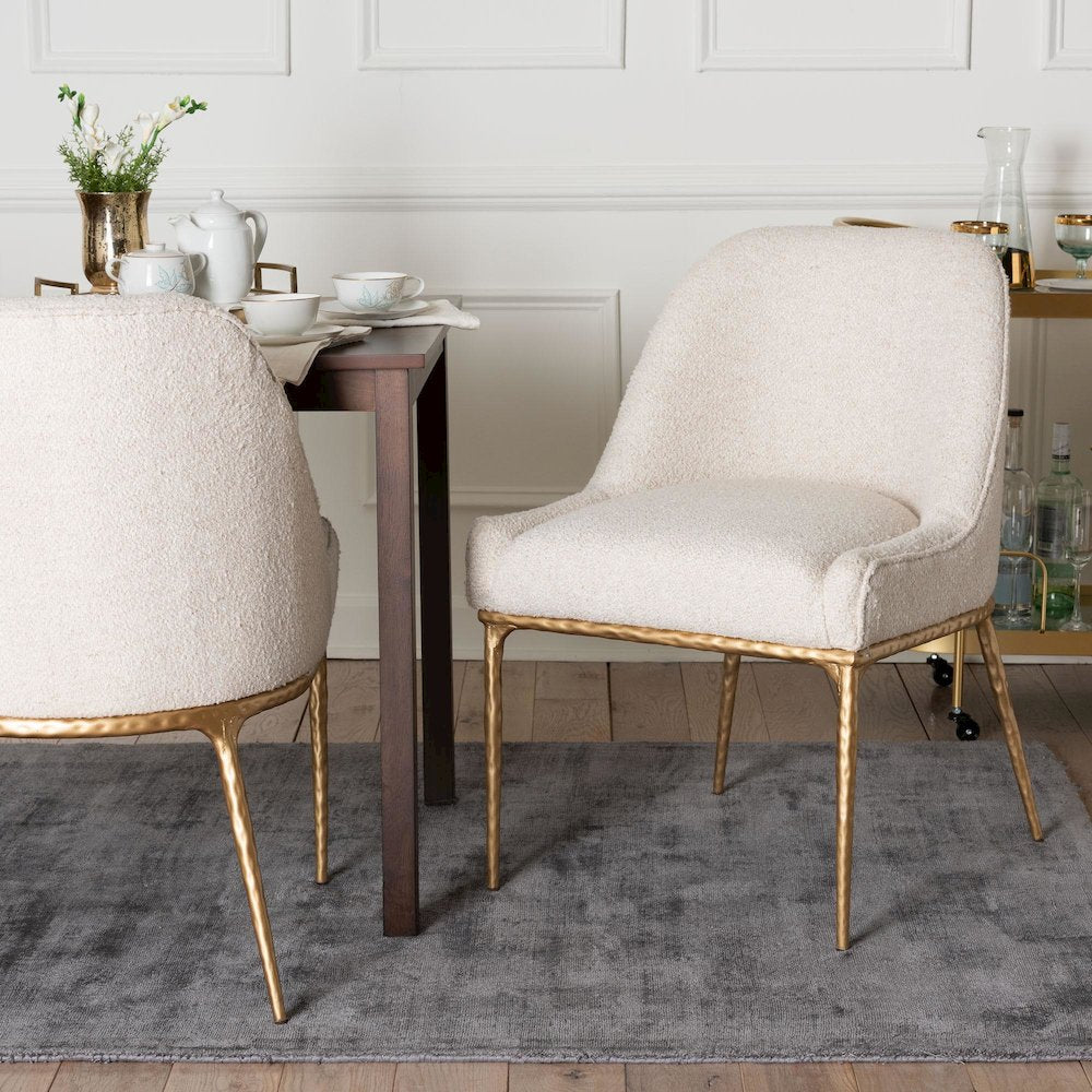 Modern Boucle Accent Side Chair with Hand-Forged Metal Frame and Wingback Seat