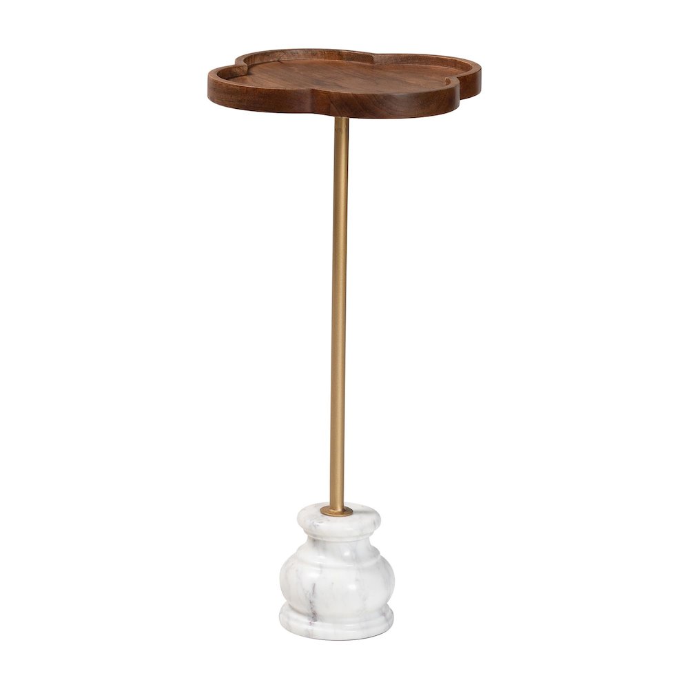 Gezana Drink Table with Marble Base - Pedestal Accent Table with Clover Tray Top