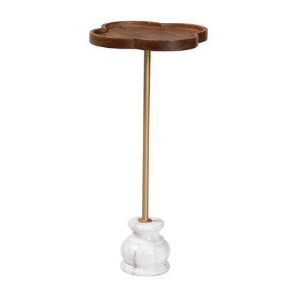 Gezana Drink Table with Marble Base - Pedestal Accent Table with Clover Tray Top