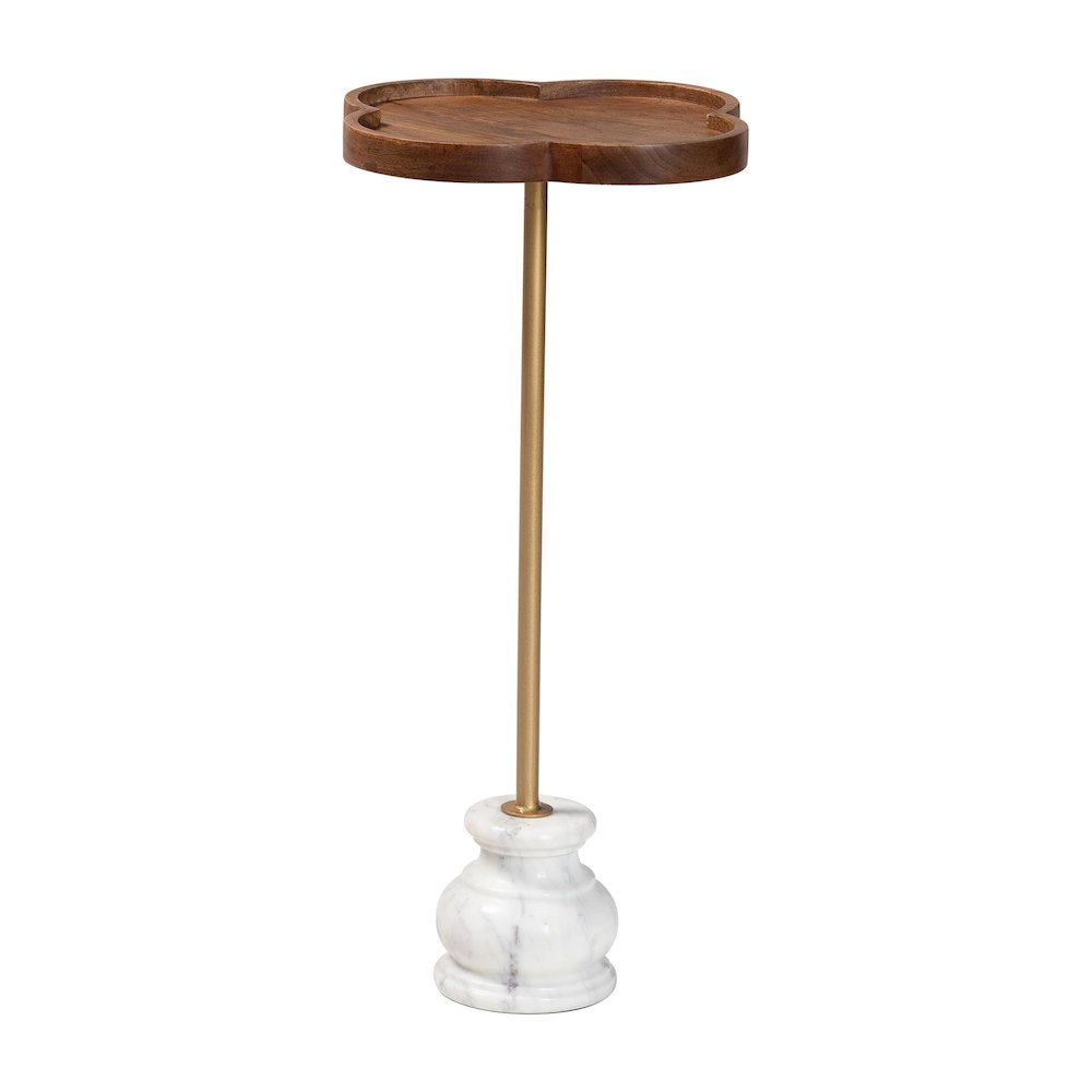 Gezana Drink Table with Marble Base - Pedestal Accent Table with Clover Tray Top
