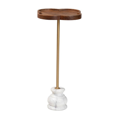Gezana Drink Table with Marble Base - Pedestal Accent Table with Clover Tray Top