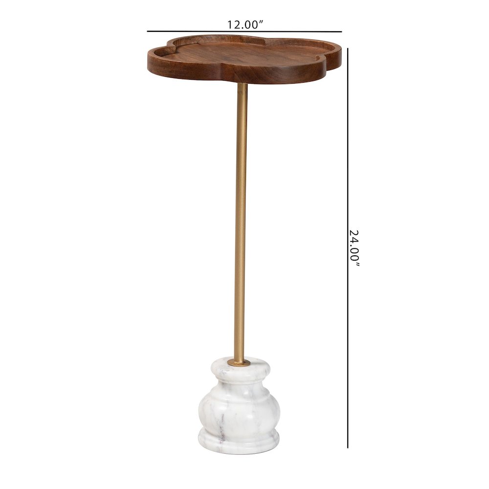 Gezana Drink Table with Marble Base - Pedestal Accent Table with Clover Tray Top