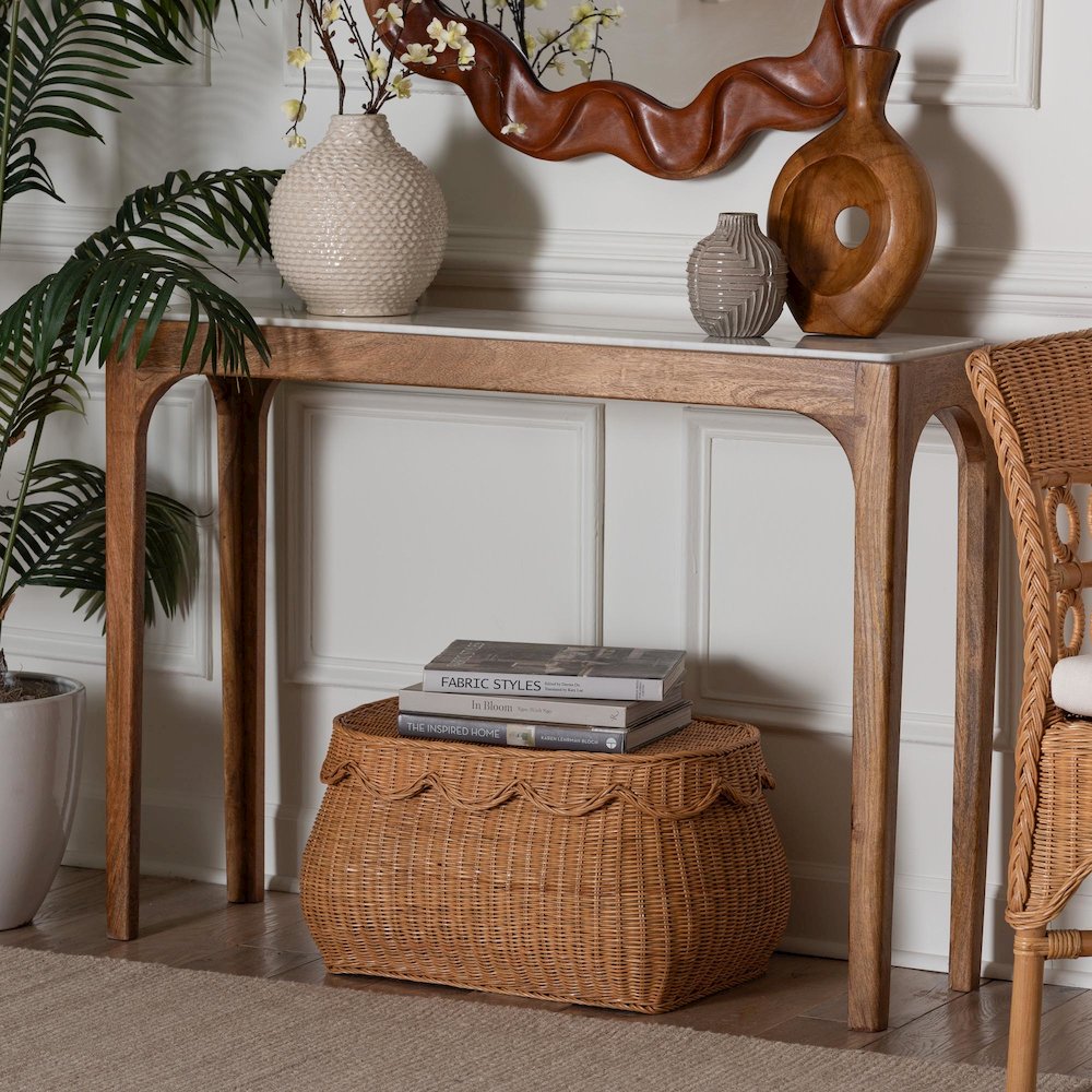 Marble Console Table - Modern Accent Table with Mango Wood Frame