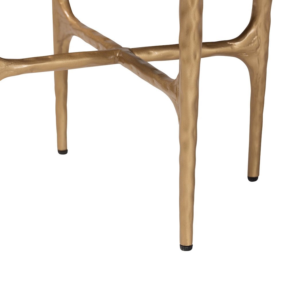 Marble End Table - Rustic Accent Table with Hand-Forged Metal Frame, Round