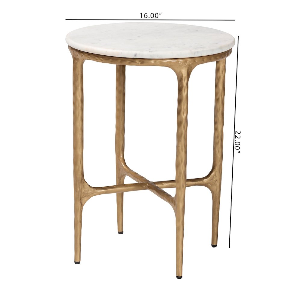 Marble End Table - Rustic Accent Table with Hand-Forged Metal Frame, Round
