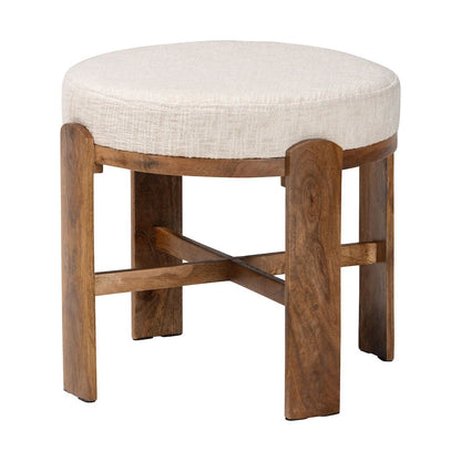Modern Accent Ottoman Stool with Upholstered Cushion and Mango Wood Frame