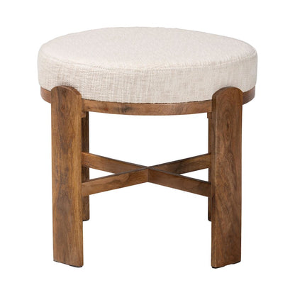 Modern Accent Ottoman Stool with Upholstered Cushion and Mango Wood Frame
