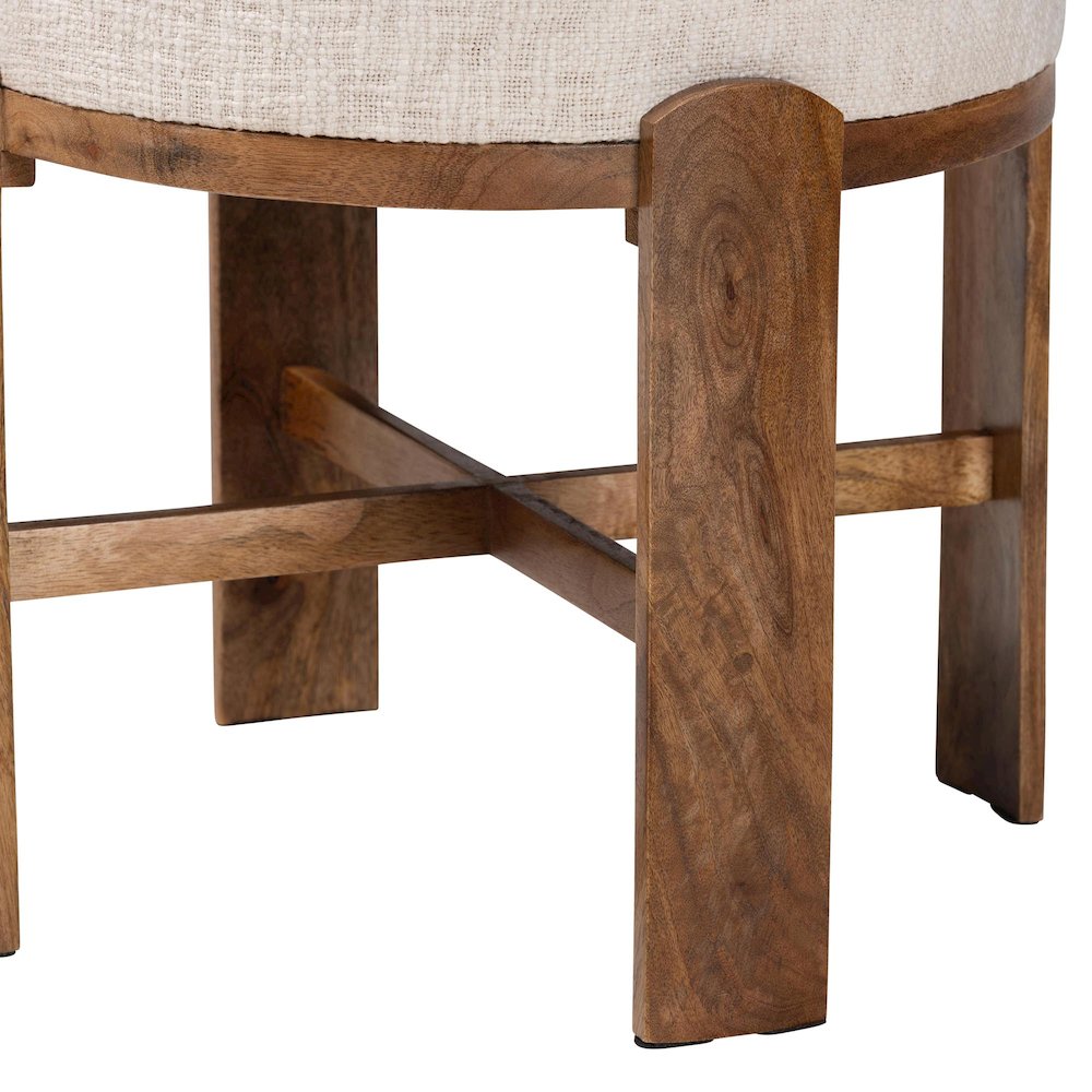 Modern Accent Ottoman Stool with Upholstered Cushion and Mango Wood Frame
