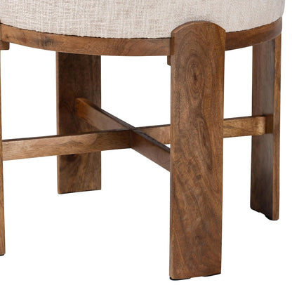 Modern Accent Ottoman Stool with Upholstered Cushion and Mango Wood Frame