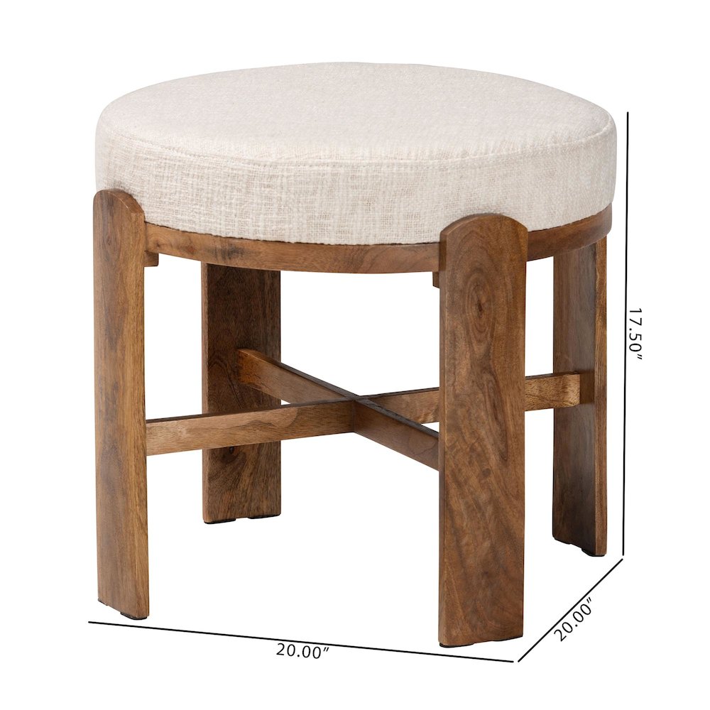 Modern Accent Ottoman Stool with Upholstered Cushion and Mango Wood Frame