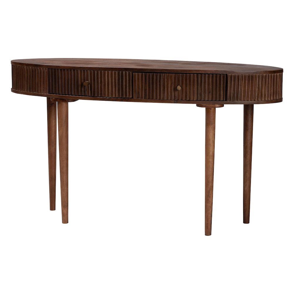 Fluted Wood Console Table - 2-Drawer Oval Accent Table
