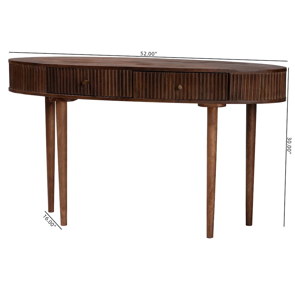 Fluted Wood Console Table - 2-Drawer Oval Accent Table
