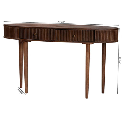 Fluted Wood Console Table - 2-Drawer Oval Accent Table