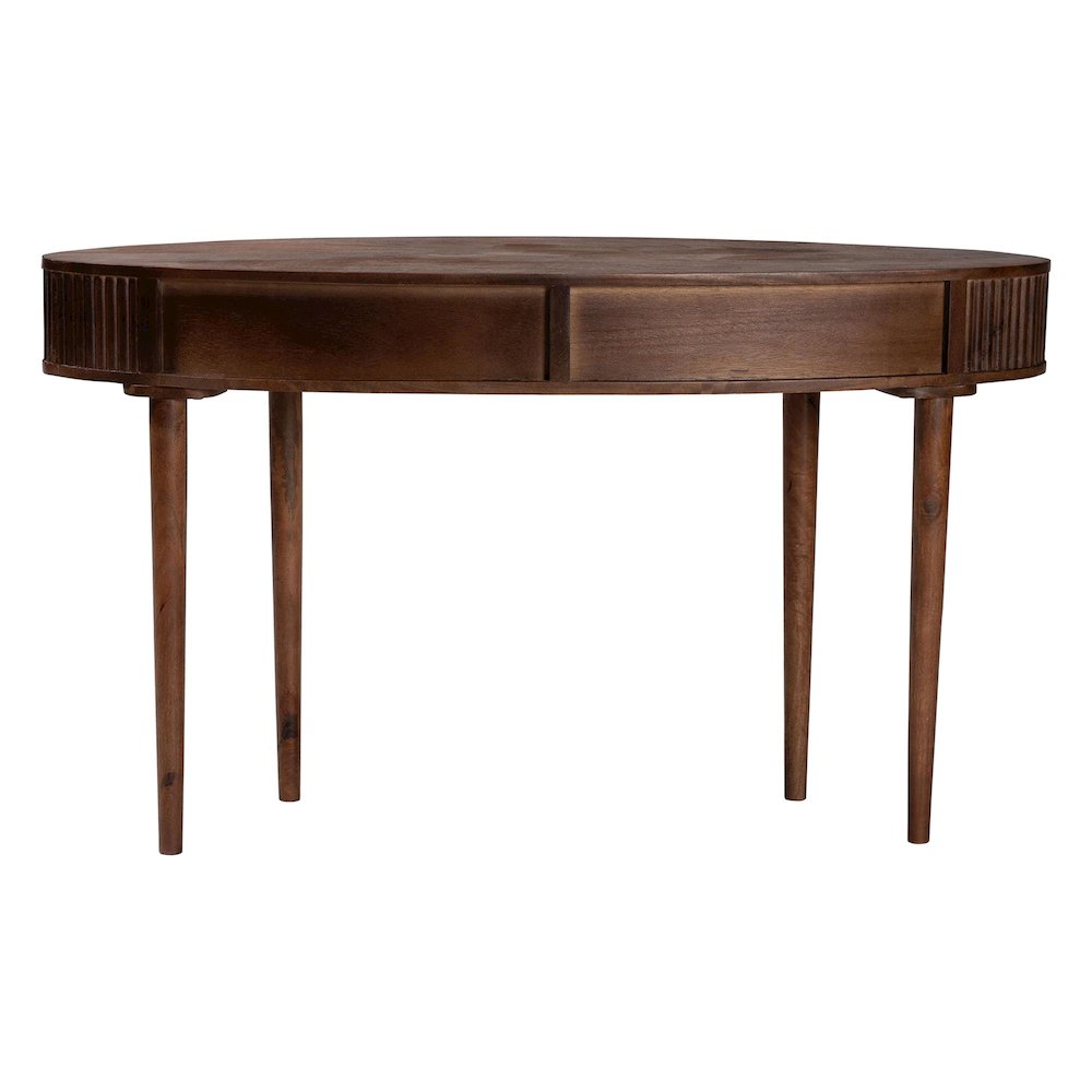 Fluted Wood Console Table - 2-Drawer Oval Accent Table