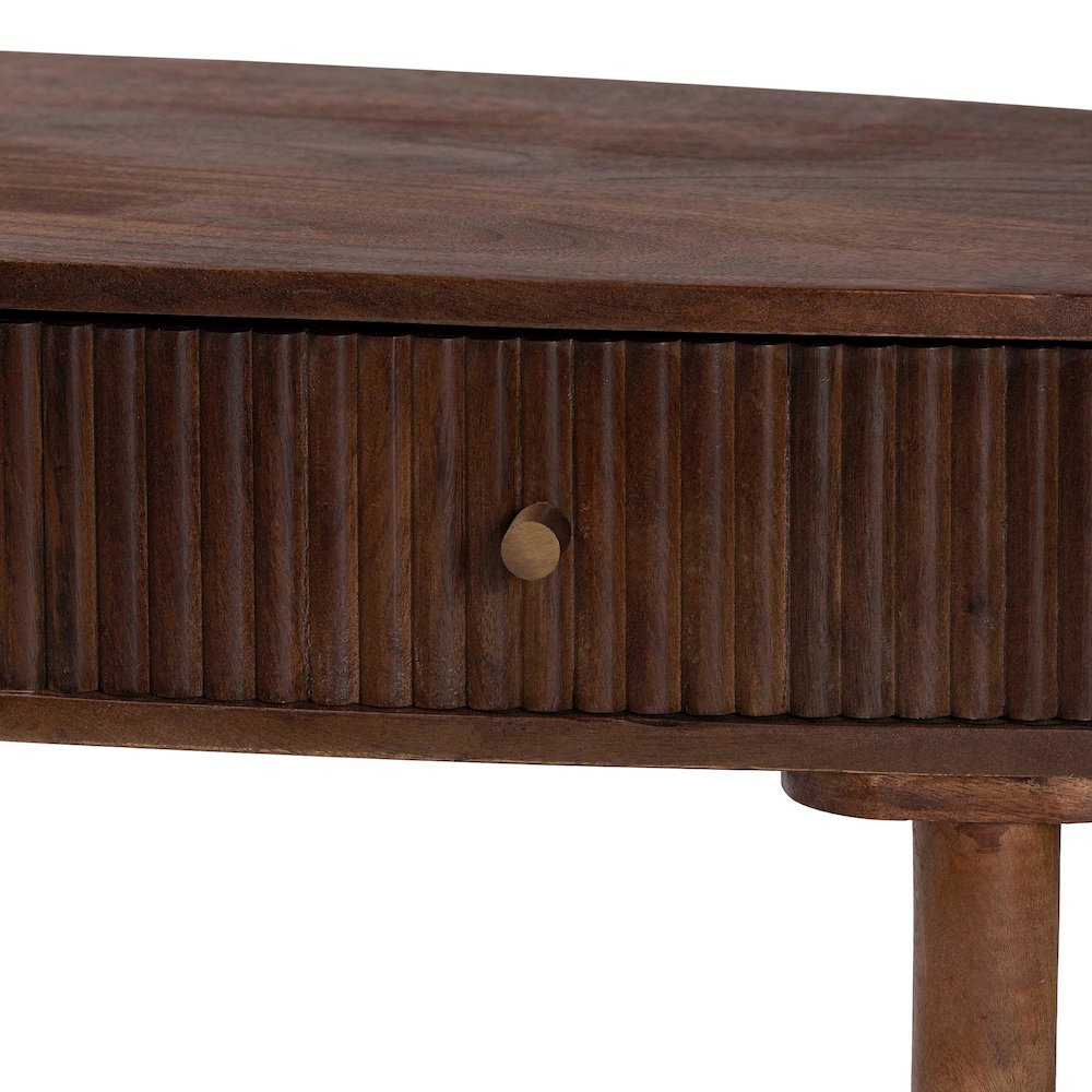 Fluted Wood Console Table - 2-Drawer Oval Accent Table