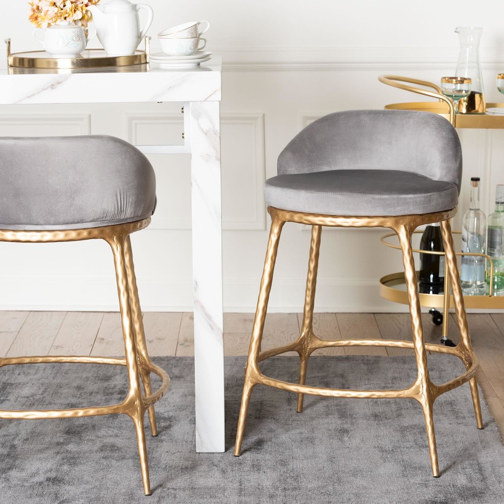 Aarush Counter Stool - Modern Rustic Seating with Hand-Forged Metal Frame