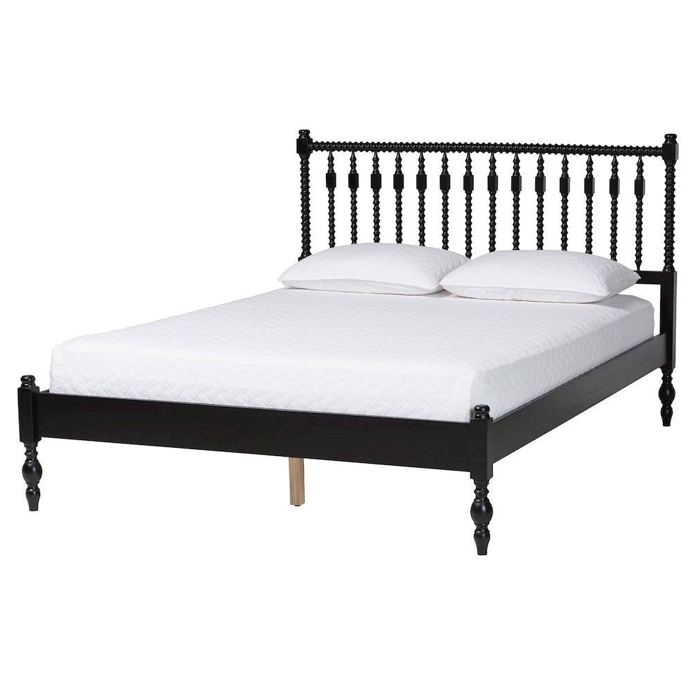 Platform Bed - Turned Bed Frame with Headboard and Sculpted Legs, Black, Full