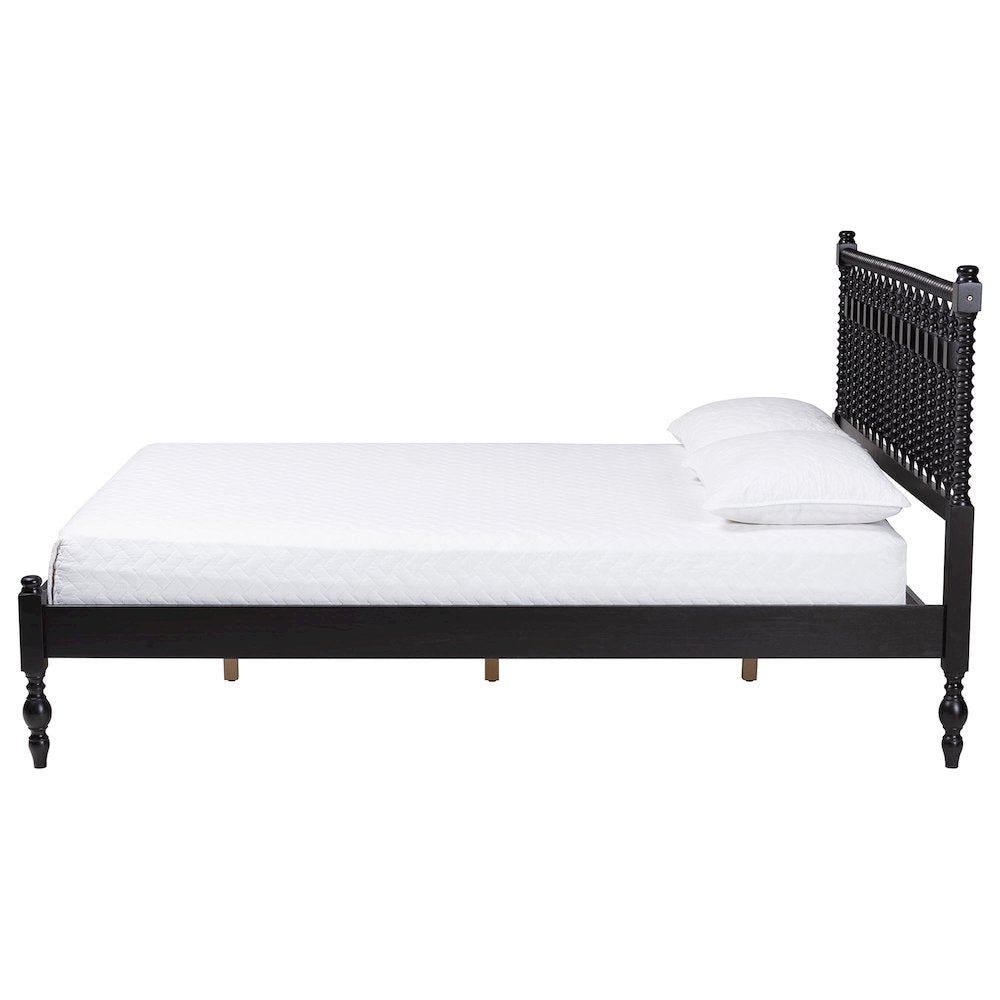 Platform Bed - Turned Bed Frame with Headboard and Sculpted Legs, Black, Full