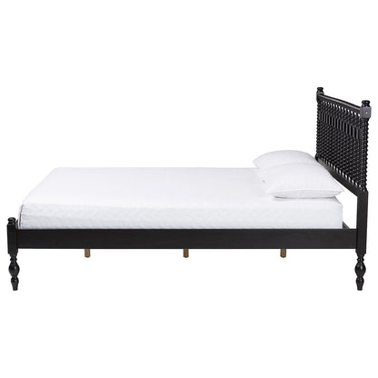 Platform Bed - Turned Bed Frame with Headboard and Sculpted Legs, Black, Full