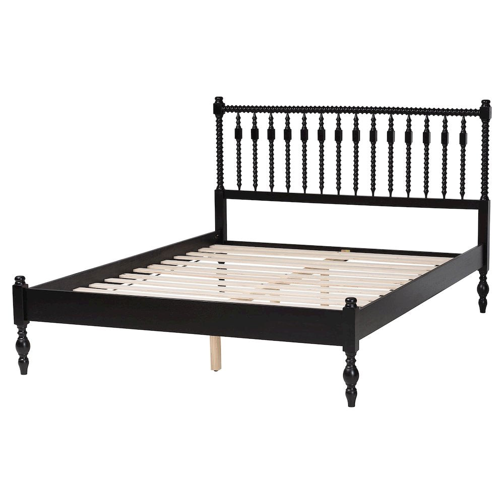 Platform Bed - Turned Bed Frame with Headboard and Sculpted Legs, Black, Full