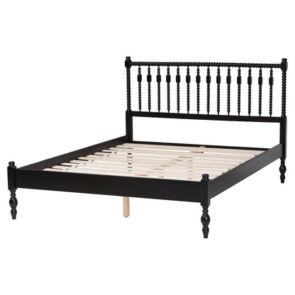 Platform Bed - Turned Bed Frame with Headboard and Sculpted Legs, Black, Full