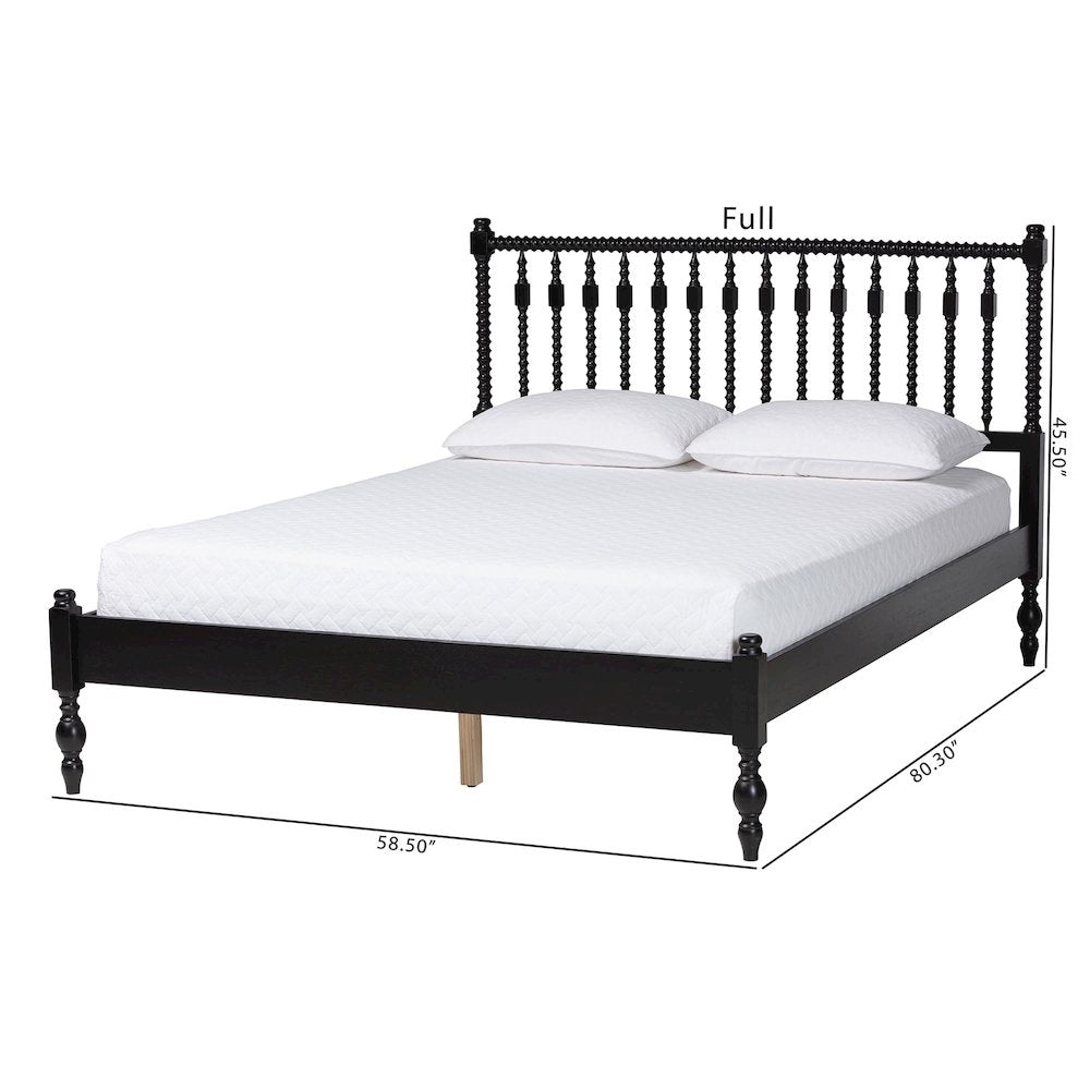 Platform Bed - Turned Bed Frame with Headboard and Sculpted Legs, Black, Full