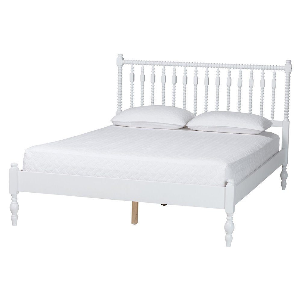 Platform Bed - Turned Bed Frame with Headboard and Sculpted Legs, White, Full