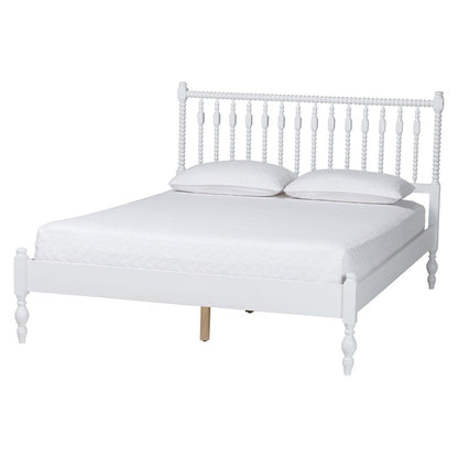 Platform Bed - Turned Bed Frame with Headboard and Sculpted Legs, White, Full